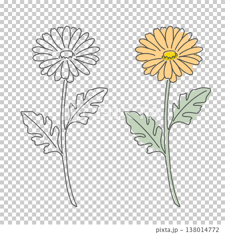 手描き風ガーベラ オレンジ色のナチュラルな花 138014772