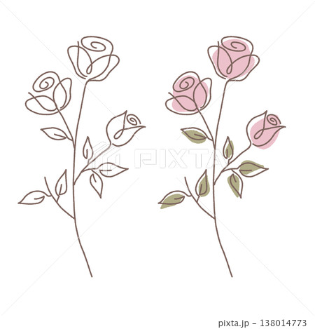 手描き風のバラ ピンクのやさしいフラワーアート 手描き風のバラ ピンクのやさしいフラワーアート 138014773