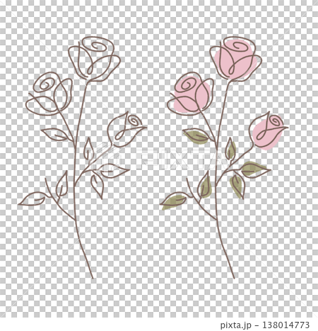 手描き風のバラ ピンクのやさしいフラワーアート 手描き風のバラ ピンクのやさしいフラワーアート 138014773