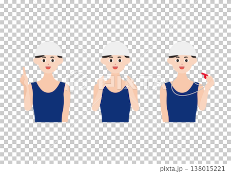 白帽子の水泳コーチのポーズ3種類ベクターイラスト素材セット 白帽子の水泳コーチのポーズ3種類ベクターイラスト素材セット 138015221
