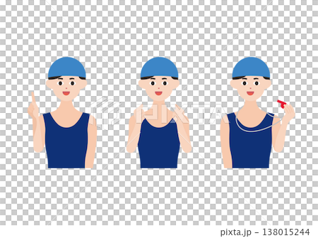 青帽子の水泳コーチのポーズ3種類ベクターイラスト素材セット 青帽子の水泳コーチのポーズ3種類ベクターイラスト素材セット 138015244