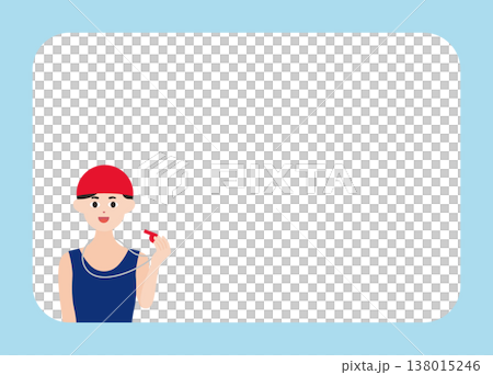 ホイッスルを持った水泳コーチ・選手の横フレームのベクターイラスト素材 138015246