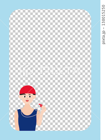 ホイッスルを持った水泳コーチ・選手の縦フレームのベクターイラスト素材 ホイッスルを持った水泳コーチ・選手の縦フレームのベクターイラスト素材 138015250