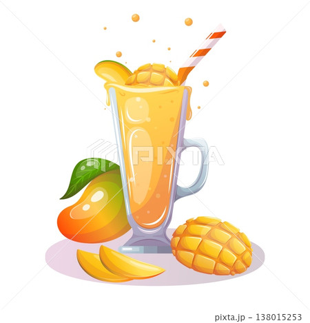 Vector illustration of glass of mango smoothie with fresh fruit Vector illustration of glass of mango smoothie with fresh fruit 138015253