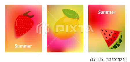 Summer set poster Abstract colorful gradient and fruit element mesh background. Design social media posts, landing pages, and apps. Vector illustration. 138015254