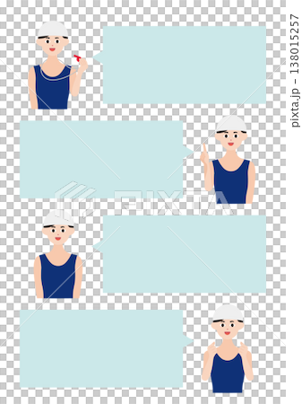 白帽子の水泳コーチ・選手の吹き出し4種類ベクターイラスト素材セット 138015257