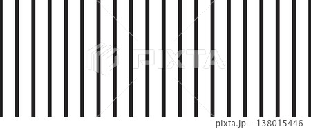 Repeated vertical black parallel straight lines on white background. Simple striped print. Structure of prison bar. Vector graphic minimalist illustration 138015446