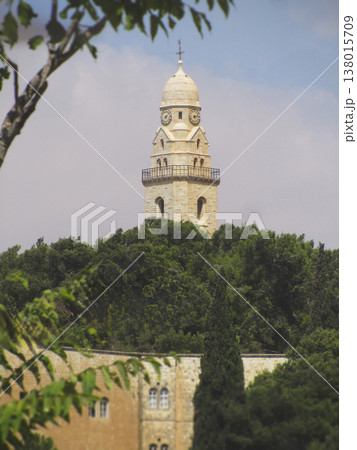 The bell tower of the Dormition Abbey (Hagia Maria Sion Abbey) in Jerusalem 138015709