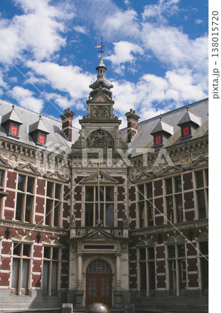 Ornate facade of the Utrecht University Academy Building under a blue sky Ornate facade of the Utrecht University Academy Building under a blue sky 138015720