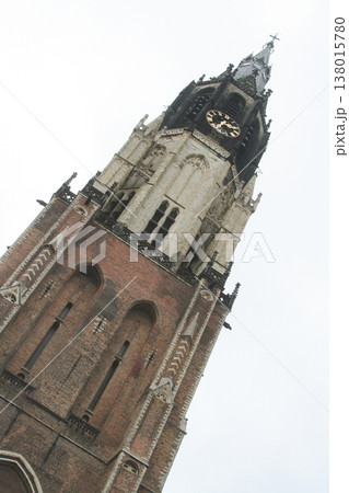 Nieuwe Kerk (New Church) tower at a steep angle in Delft 138015780
