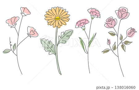 手描き風の花 ナチュラルカラー ボタニカル素材 手描き風の花 ナチュラルカラー ボタニカル素材 138016060