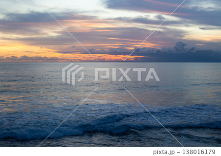beautiful dramatic landscape of sunset on the sea beach 138016179