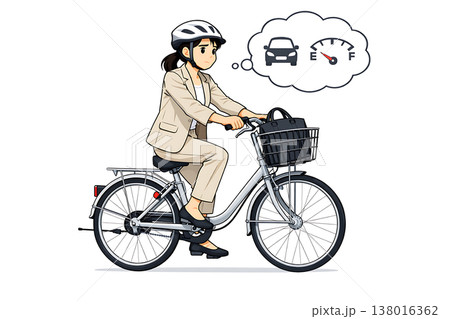 ガソリン不足により自転車で通勤する女性 138016362