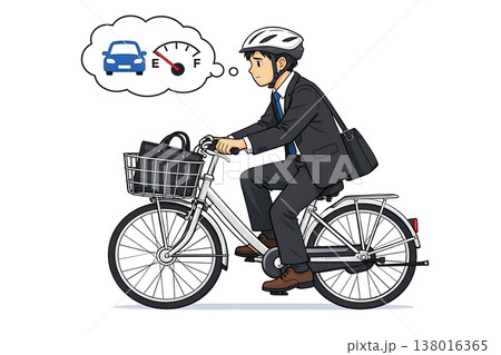 ガソリン不足により自転車で通勤する男性 138016365