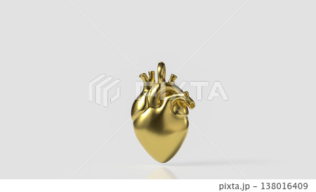 Golden Human Heart Isolated On Clean Background 3d render. 138016409