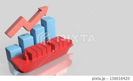 Global Shipping Growth With Cargo Ship And Rising Chart 3d render. Global Shipping Growth With Cargo Ship And Rising Chart 3d render. 138016420