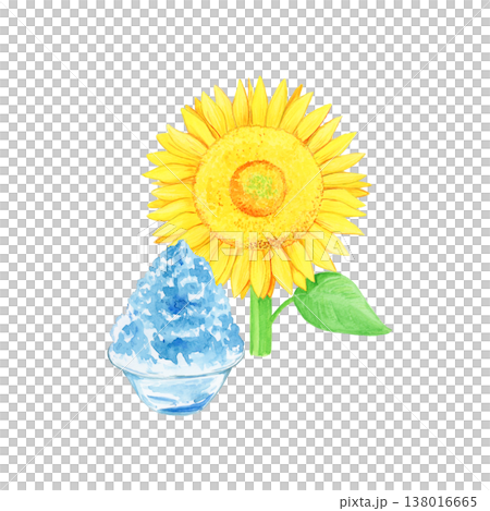 ひまわりとブルーハワイのかき氷の夏の水彩イラスト 138016665