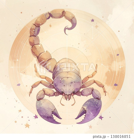 かわいいサソリの蠍座モチーフ水彩イラスト｜十二星座・星占いモチーフ2／チラシやポスター用素材 138016851