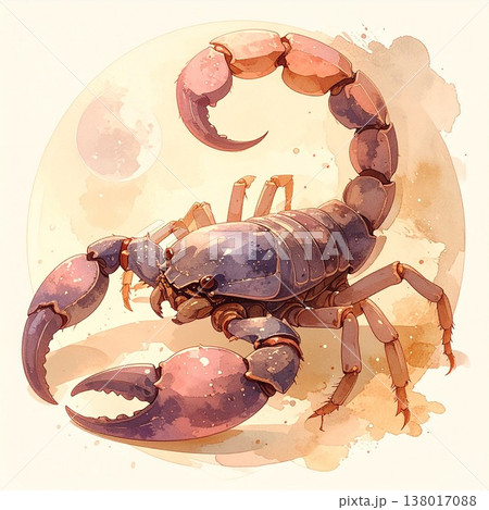 リアル調サソリの蠍座モチーフ水彩イラスト｜十二星座・星占いモチーフ3／チラシやポスター用素材 138017088