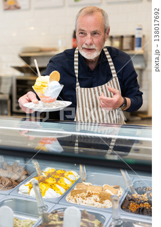 Senior man ice cream vendor 138017692