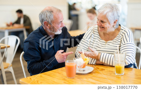 Senior couple spend time in cafe, romantic meeting dating or family time 138017770