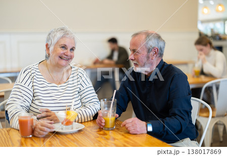 Senior couple spend time in cafe, romantic meeting dating or family time Senior couple spend time in cafe, romantic meeting dating or family time 138017869