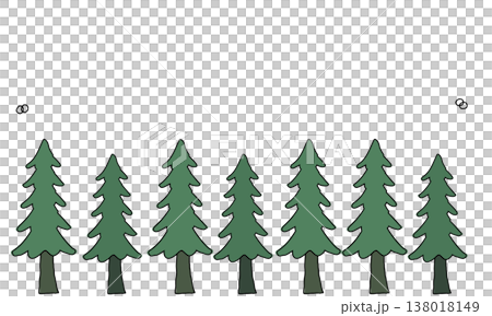 Hand-drawn illustrations of coniferous trees lined up side by side Hand-drawn illustrations of coniferous trees lined up side by side 138018149