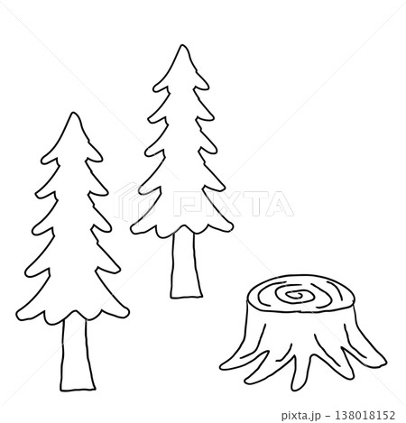 シンプルな手描きの針葉樹の線画イラスト シンプルな手描きの針葉樹の線画イラスト 138018152