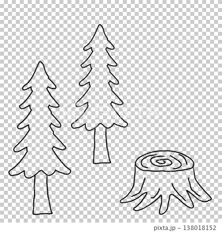 シンプルな手描きの針葉樹の線画イラスト シンプルな手描きの針葉樹の線画イラスト 138018152