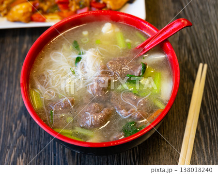 Chinese noodle soup with dried beef 138018240