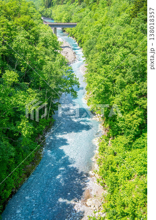 北海道美瑛町 コバルトブルーの水が美しい夏の美瑛川 北海道美瑛町 コバルトブルーの水が美しい夏の美瑛川 138018357