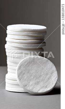 Cotton pad skincare hygiene beauty cosmetic white stack round soft clean facial makeup cotton grooming spa bodycare sponge pad healthcare purity minimal bathroom texture closeup smooth hygiene 138018471