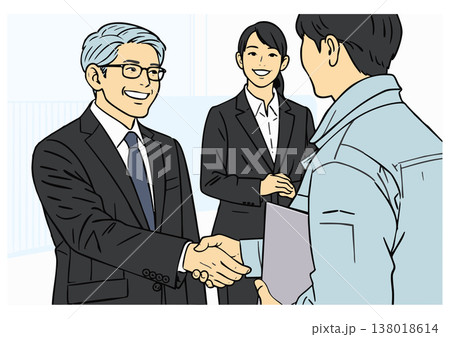 ビジネス面談で握手をする人物たちのイラスト ビジネス面談で握手をする人物たちのイラスト 138018614