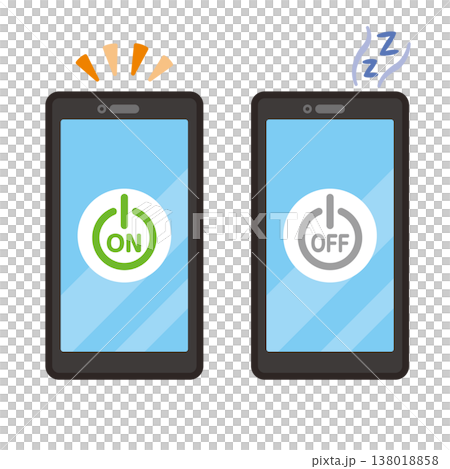 電源ONと電源OFFのスマートフォンのイラスト 電源ONと電源OFFのスマートフォンのイラスト 138018858