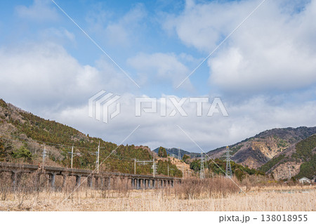 奥琵琶湖の山のふもとを通る湖西線　滋賀県長浜市マキノ町 138018955