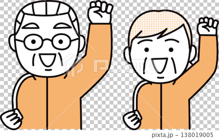 ガッツポーズする老夫婦 138019005