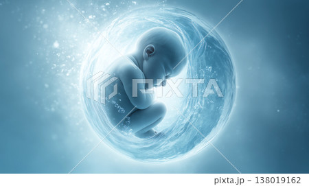 生命の起源：神秘的な光に包まれた胎児のイラスト 138019162
