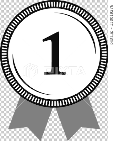 Ranked #1: Medal and ribbon rank icon, No. 1, monochrome, black and white. Ranked #1: Medal and ribbon rank icon, No. 1, monochrome, black and white. 138019276