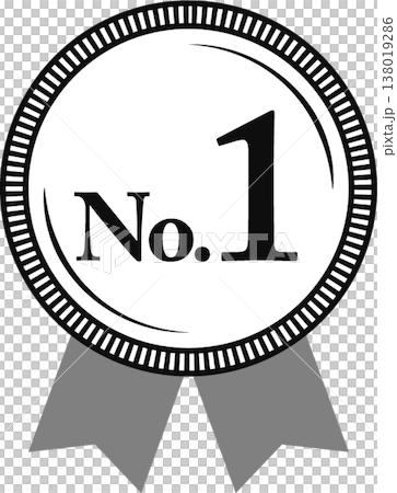 Ranked #1: Medal and ribbon rank icon, No. 1, monochrome, black and white. 138019286
