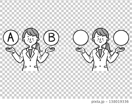 選項 A 和 B：年輕女性上班族，上半身，向量圖（單色） 138019336