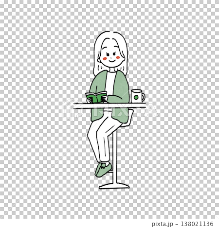 カフェで読書する女性のイラスト カフェで読書する女性のイラスト 138021136