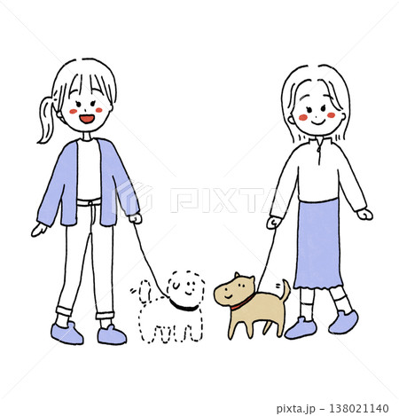 散歩中に仲良くなった2匹の犬のイラスト 散歩中に仲良くなった2匹の犬のイラスト 138021140