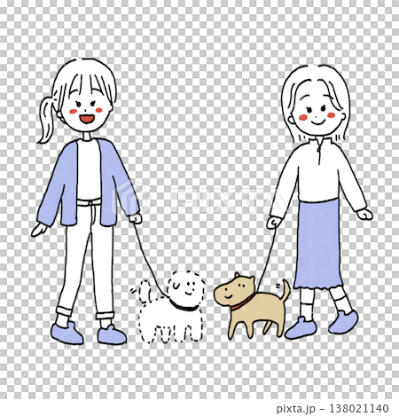 Illustration of two dogs who became friends while walking 138021140