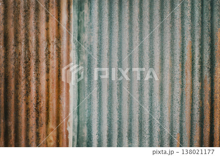 Old zinc wall texture background, rusty on galvanized metal panel sheeting. 138021177