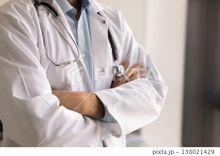 Close-up cropped image of male doctor in lab coat Close-up cropped image of male doctor in lab coat 138021429