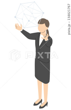 ネットワークと女性会社員・アイソメトリック 138021767