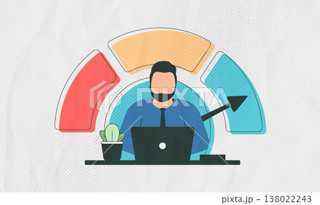 Employee productivity scoring dashboard, workforce performance rating with KPI tracking and personal efficiency analytics showing growth level indicators for HR evaluation and data driven management 138022243