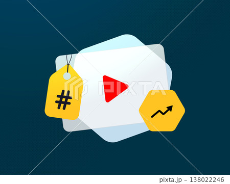 Short video hashtag strategy, social media content tagging with trend analytics, engagement growth tracking, viral reach seo video title optimization in digital marketing. Modern design illustration Short video hashtag strategy, social media content tagging with trend analytics, engagement growth tracking, viral reach seo video title optimization in digital marketing. Modern design illustration 138022246