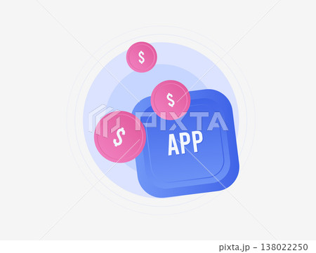 Mobile app monetization model, in app purchase revenue flow with digital wallet payments and subscription income. Saas product growth analytics and mobile app financial performance optimization icon Mobile app monetization model, in app purchase revenue flow with digital wallet payments and subscription income. Saas product growth analytics and mobile app financial performance optimization icon 138022250