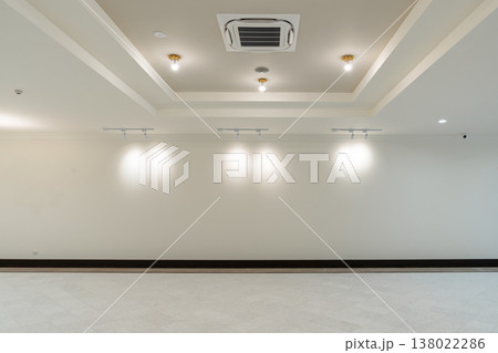 Empty interior room with a clean white wall and ceiling lighting ready for use in a minimal modern space. Empty interior room with a clean white wall and ceiling lighting ready for use in a minimal modern space. 138022286
